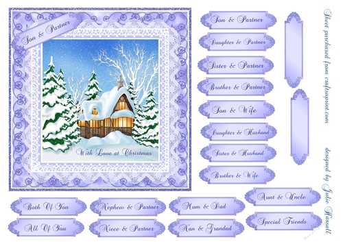 Christmas card with cosy winter cottage and large choice of sentiments