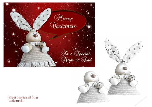 Christmas topper with cute bunny and decoupage for Mum & Dad