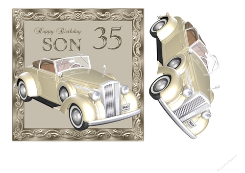 Vintage car birthday card for Son age 35