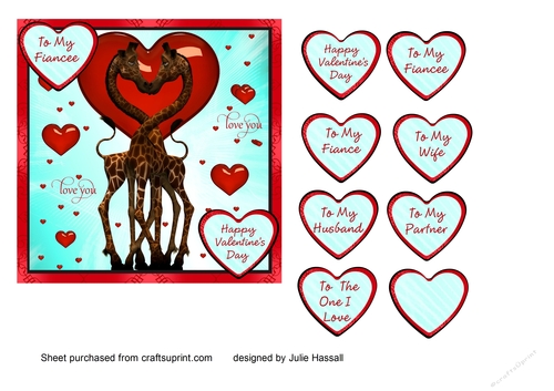 Giraffe Valentine topper with heart sentiments