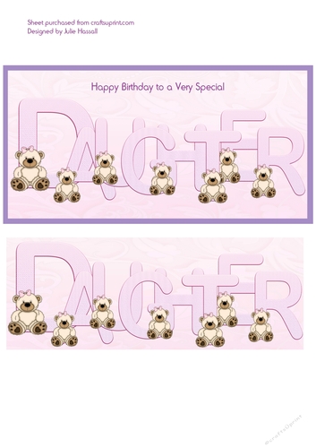 Card topper for Daughter with large 3D DAUGHTER lettering and teddy bears