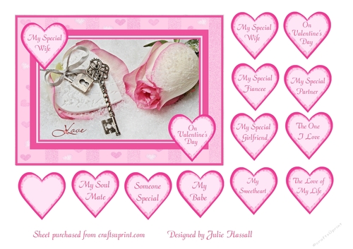 Valentines day card topper, the key to my heart. With female sentiments