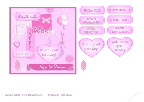 Birthday card for young female with birthday greetings. Choice of recipients