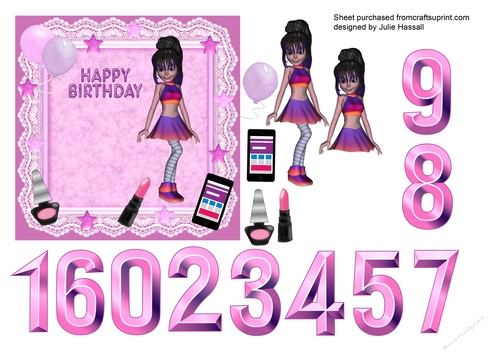 Teenage birthday card for girls with choice of numerals