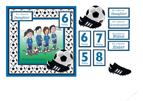 Football birthday card for girls with age and family sentiments and decoupage