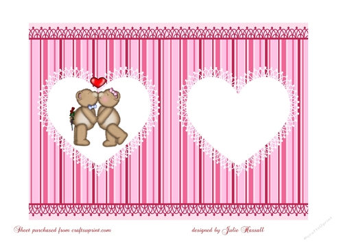 Insert for anniversary card with kissing teddy bears decoupage