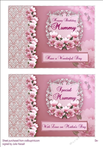 Two floral card toppers, Mummy Birthday & Mothers Day
