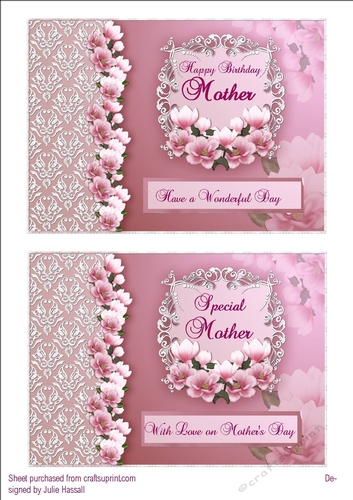 Two floral card toppers, Mothers Birthday & Mothers Day