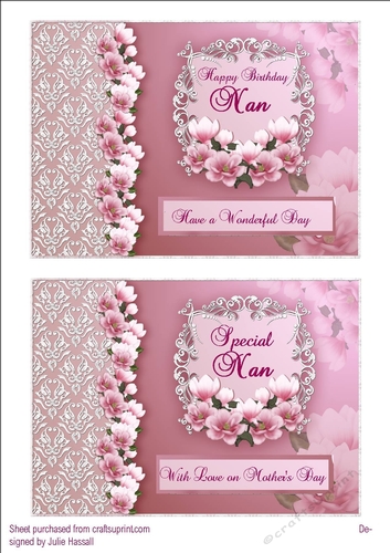 Two floral card toppers, Nan Birthday & Mothers Day