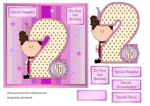2nd Birthday card with large numeral and little girl