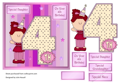 4th Birthday card with large numeral and little girl