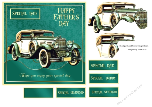 Vintage MG Fathers Day card with decoupage and family tags