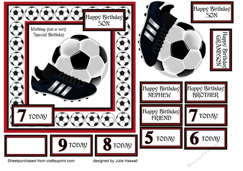FOOTBALL BIRTHDAY CARD FOR BOYS AGED 4-9. RED & BLACK