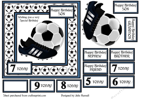 FOOTBALL BIRTHDAY CARD FOR BOYS AGED 4-9. blue