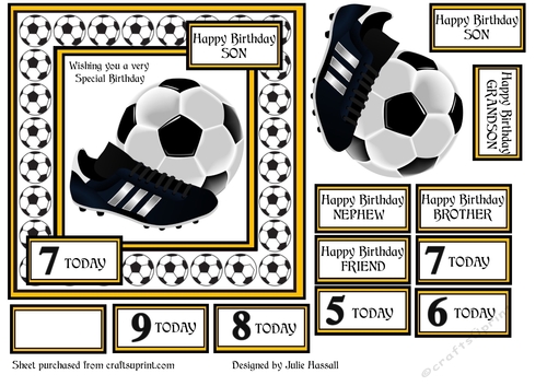 FOOTBALL BIRTHDAY CARD FOR BOYS AGED 4-9. GOLD & BLACK