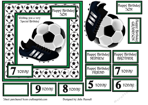 FOOTBALL BIRTHDAY CARD FOR BOYS AGED 4-9. GREEN