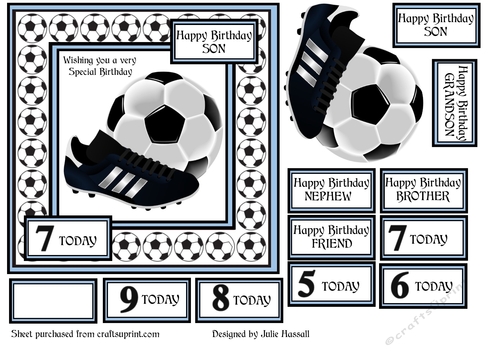 FOOTBALL BIRTHDAY CARD FOR BOYS AGED 4-9. PALE BLUE