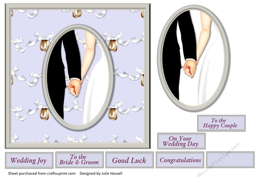 Wedding Day card front with oval cutout and choice of sentiments