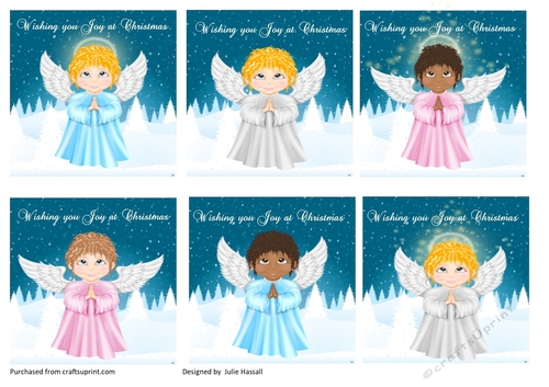 Christmas Angels. Set of 6 toppers with little angels in the snow