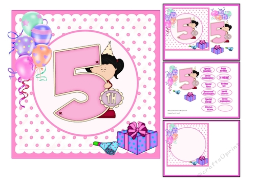 5th Birthday Girl card kit with choice of sentiments & insert
