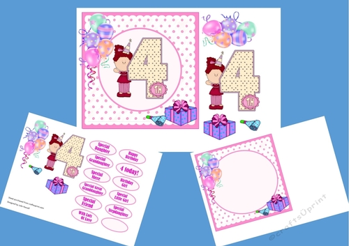 4th birthday girl mini kit with various sentiment tags