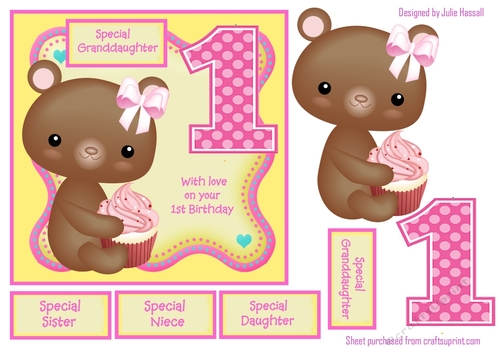 Cupcake mouse 1st birthday card with family tags