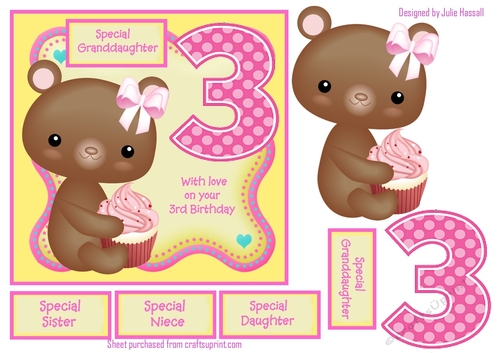 Cupcake mouse 3rd birthday card with family tags