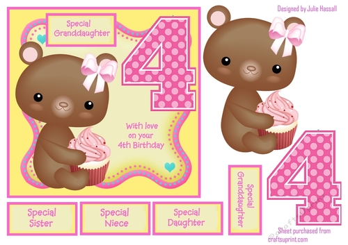 Cupcake mouse 4th birthday card with family tags