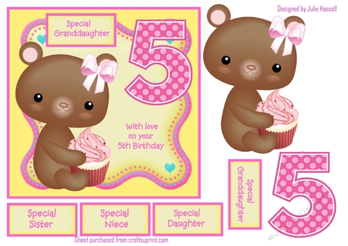 Cupcake mouse 5th birthday card with family tags