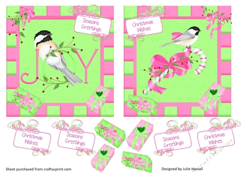 Christmas Toppers with Chickadee images & choice of sentiments