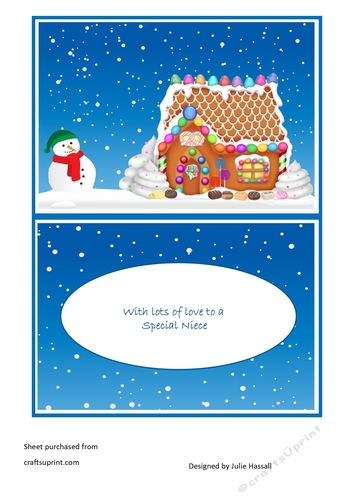 Insert to match gingerbread house card cup919558_2306 for Special Niece
