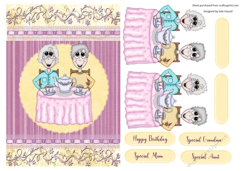Tea for Two Birthday card front with sentiment tags