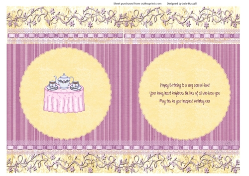 Insert to match Tea For Two birthday card for Special Aunt