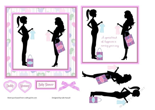 Baby Shower card front with mum to be silhouettes