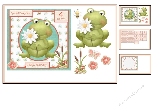 Frog birthday card kit with sheet of sentiments and insert