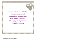 21st birthday insert with balloons and verse