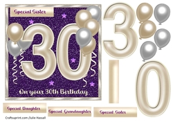 30th birthday card with balloons