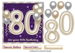 80th birthday card with large numerals & balloons