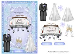 Wedding Card with Just Married Car & Wedding Outfits