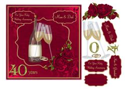 Ruby Anniversary Card with Red Roses and Champagne Toast