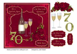 Mum 70th Birthday Card with Champagne & Roses