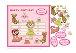 Birthday Card for Girl with Dolls, Teddies,handbags
