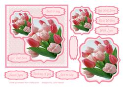 Get Well/ Thank You /sympathy Card with Pink Tulips