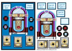 Male Birthday Card with Jukebox and Vinyl Records