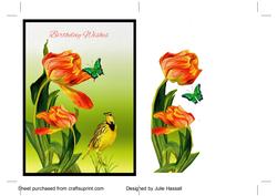 Birthday Card Topper with Bird and Flowers