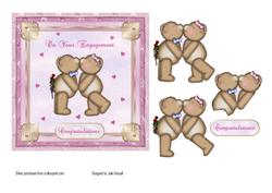 Engagement Card with Kissing Teddies & Hearts