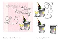 Silver Wedding Anniversary Card with Decoupage Champagne