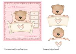Get Well Card with Decoupage Teddy in Bed
