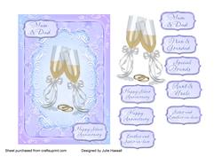 Silver Wedding Anniversary Card with Champagne Glasses