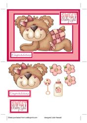 Baby Girl Card with Cute Baby Bear